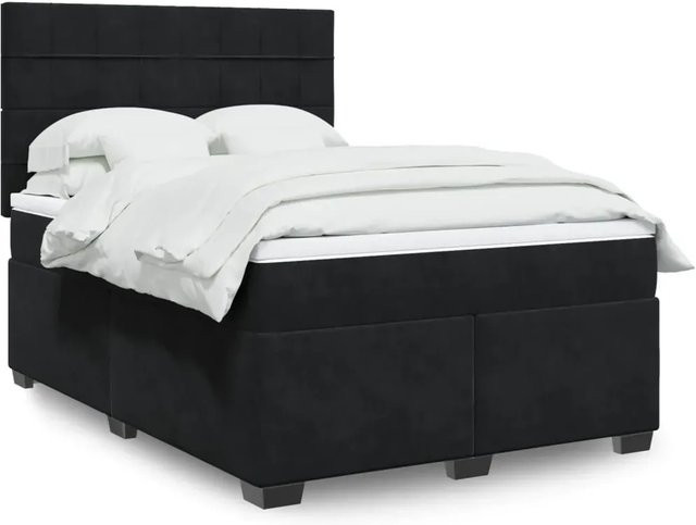 vidaXL Boxspringbett mit Matratze in Schwarz aus Samt mit USB-Ladeport und Unterbettbeleuchtung B/T/H: 140 x 200 cm - Bild 1