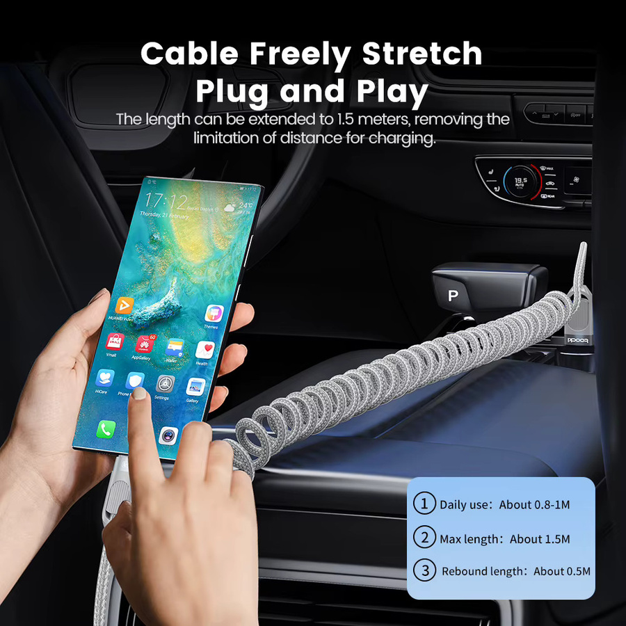 Toocki USB-A auf USB-C Datenkabel mit 3A Schnellladefunktion, grau, Länge: 1,5 m - Bild 3