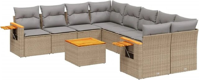 vidaXL 9-teilige Garten-Sofagarnitur aus Poly-Rattan und Akazienholz mit Kissen in Beige - Bild 1