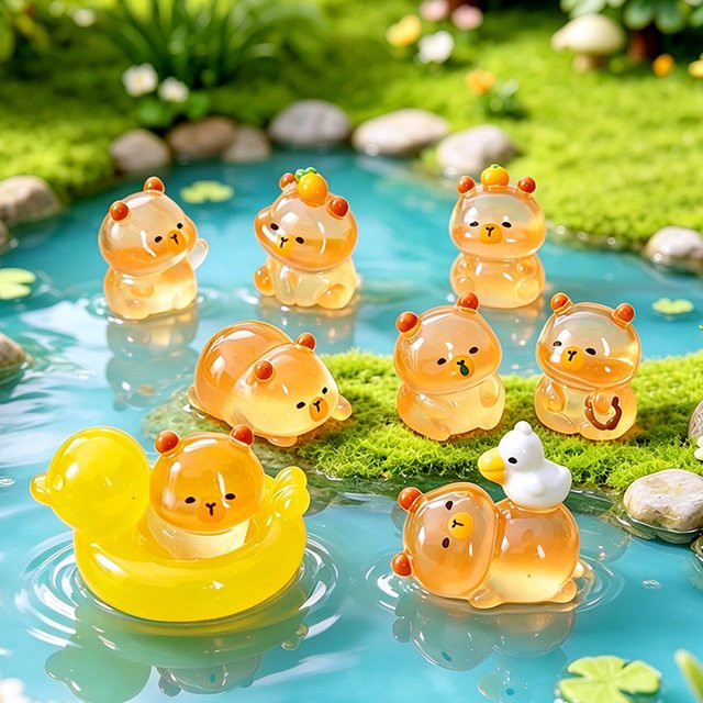 MICROUND Mini-Capybara-Figuren, 9-teiliges Set, im Dunkeln leuchtend, Harz - Bild 1