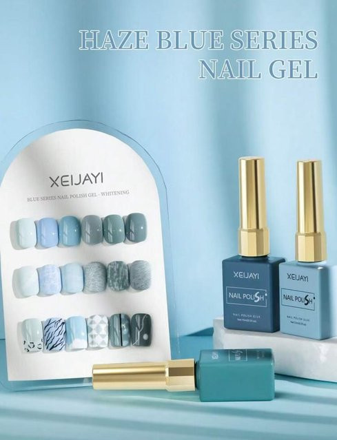 XEIJAYI Gel Nagellack Set, Blau, 6x 15 ml, Glänzend - Bild 1