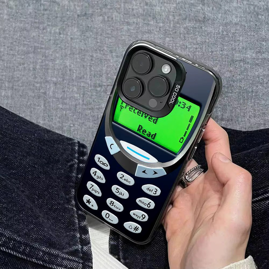 Retro Handyhülle im Nokia-Design für iPhone 11 bis iPhone 17 Pro Max Plus, stoßfeste Rückseite, Farbe: Silber - Bild 5