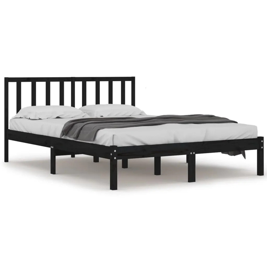 vidaXL Massivholzbett aus Kiefer in Schwarz im rustikalen Design B/T/H: 200 x 200 x 206 cm - Bild 2