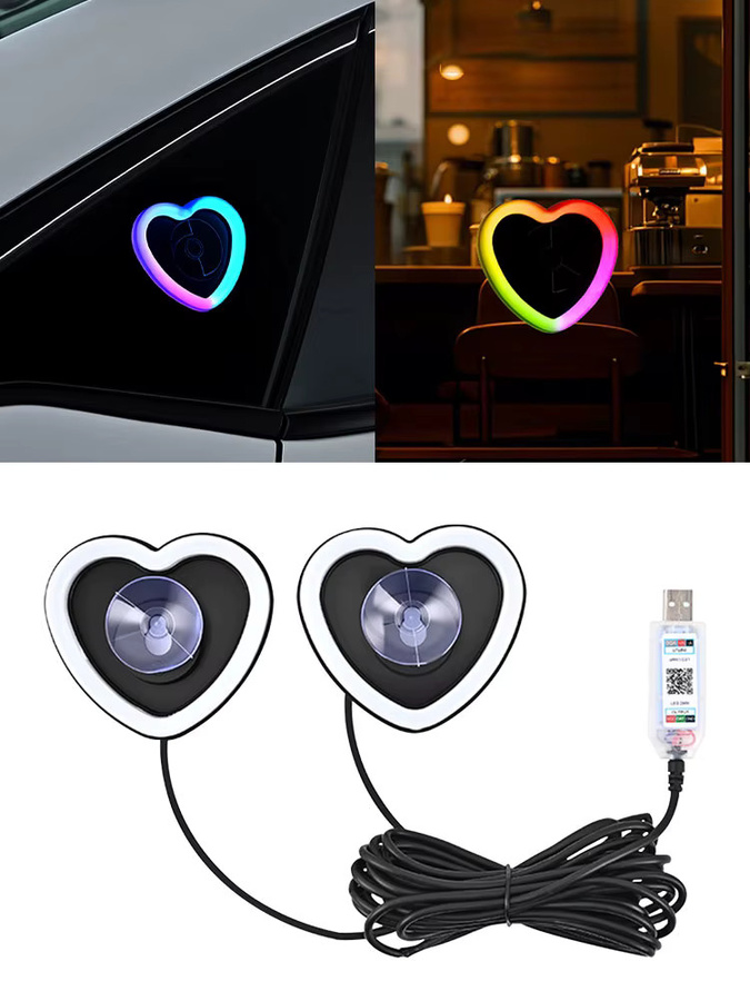RGB USB-LED-Nachtlampe in Herzform für Schlafzimmer, Wohnzimmer und Auto, mehrfarbiges Umgebungslicht mit Clip-Funktion - Bild 7