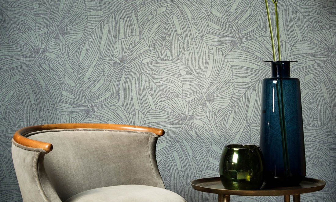 Flamant Wallpaper L'Aventure Esmeralda Vlies Tapete mit floralem Naturmotiv in Türkis und Grau - Bild 1