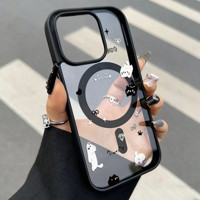 Magnetische iPhone Hülle mit Cartoon-Katze und kabelloser MagSafe Ladefunktion für iPhone 18 bis iPhone 11 Pro Max - Bild 1