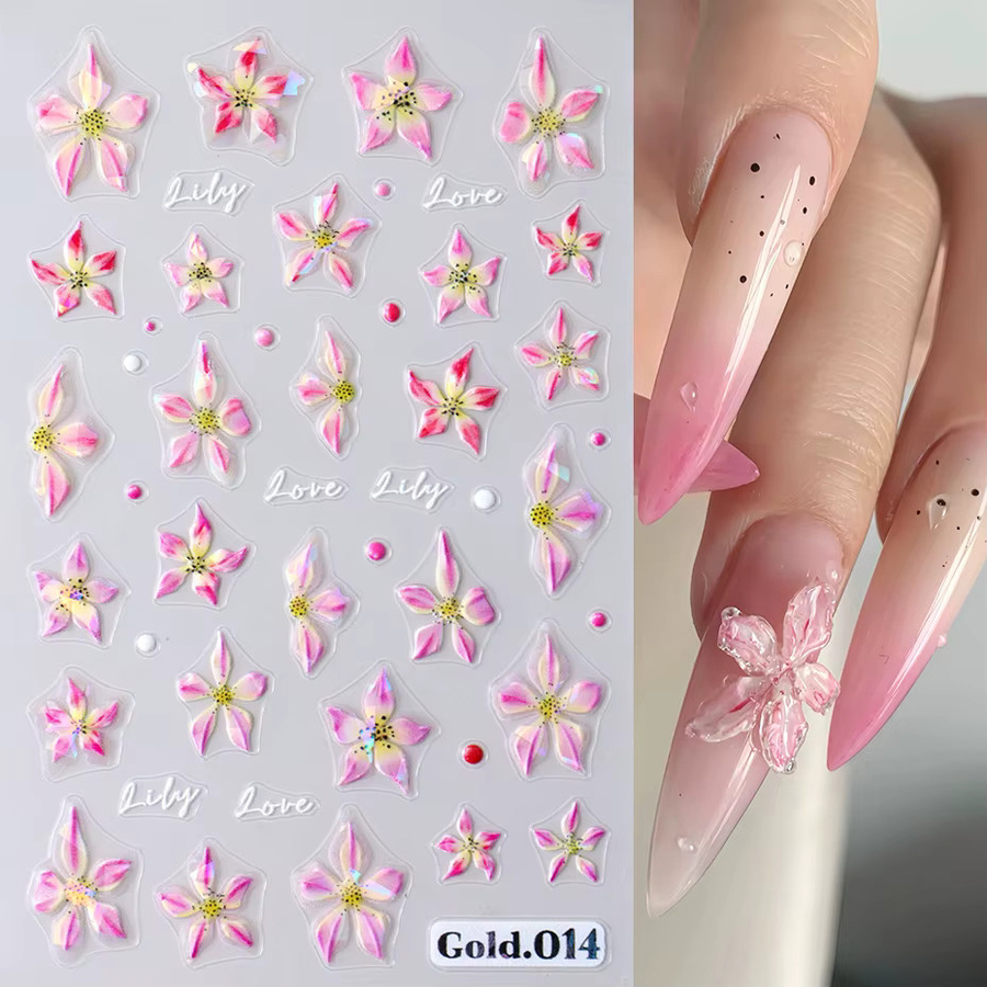 Full Beauty Nagelkunst-Aufkleber Lilienblüten, Gold, 2 Stück - Bild 2