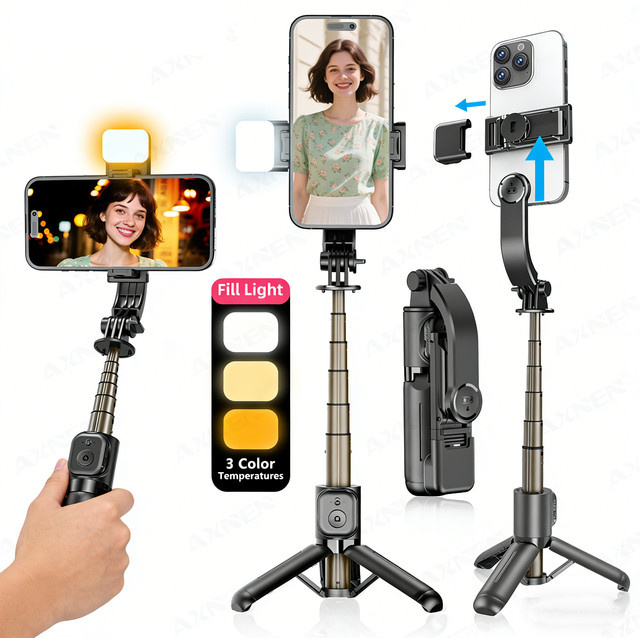 Axnen Selfie-Stick Stativ 360 Grad rotierender Handyhalter in Schwarz für iPhone, Xiaomi und Huawei - Bild 1