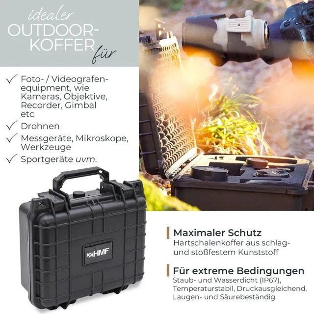 HMF ODK100 Outdoor Foto Kamerakoffer mit Rasterschaumstoff in Schwarz, B/T/H: 27 x 24 x 13 cm - Bild 1
