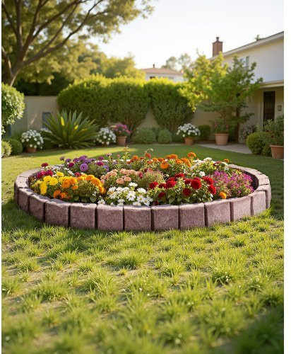VEVOR Gartenbegrenzung aus Kunststein in Braun, flexible Rasenkante in Steinoptik mit Verankerungsspikes, B/H: 119 x 10 cm - Bild 1