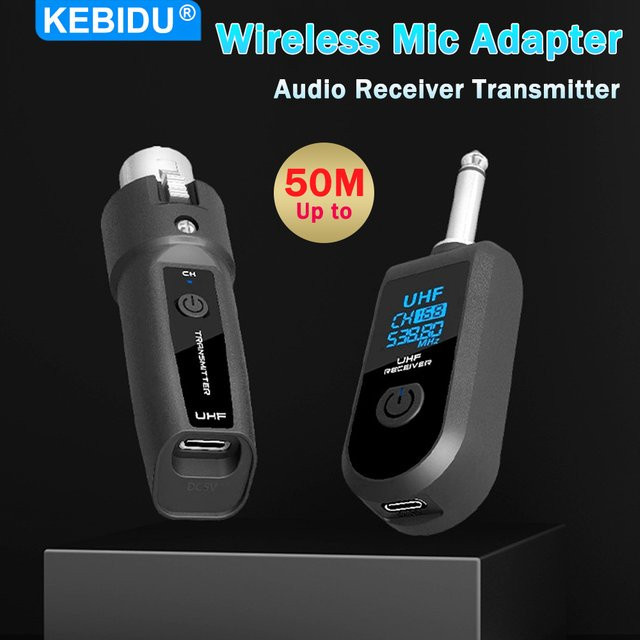 kebidumei UHF-Mikrofonkonverter Schwarz: Drahtloses XLR-System mit Sender und Empfänger als Signaladapter für dynamische Mikrofone, Gitarren, Audio-Mixer und PA-Systeme - Bild 1