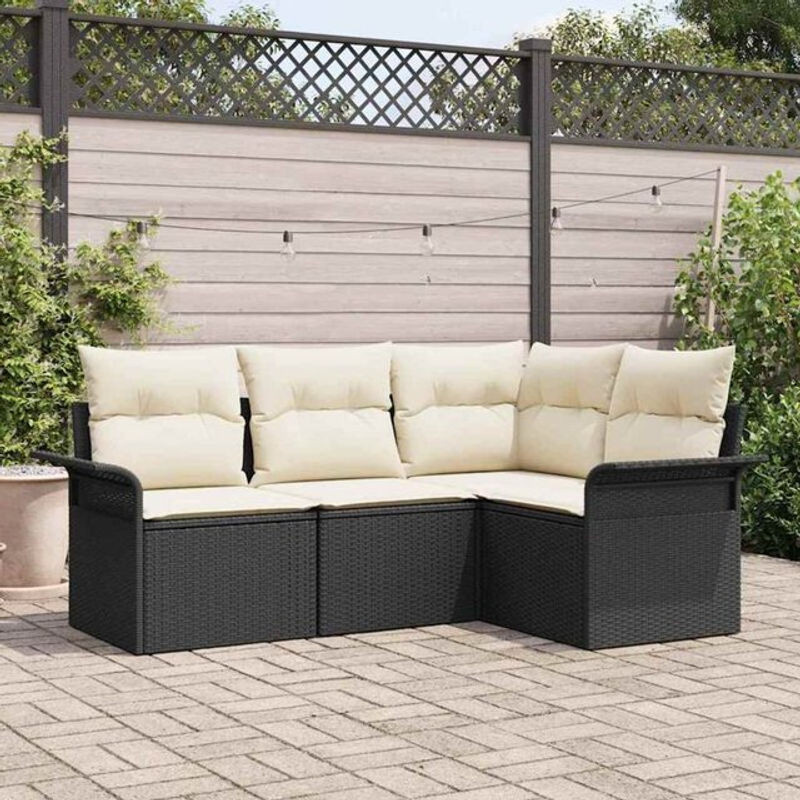 vidaxl Garten-Sofa-Set aus Poly-Rattan mit 4 Teilen und Kissen in Schwarz - Bild 1
