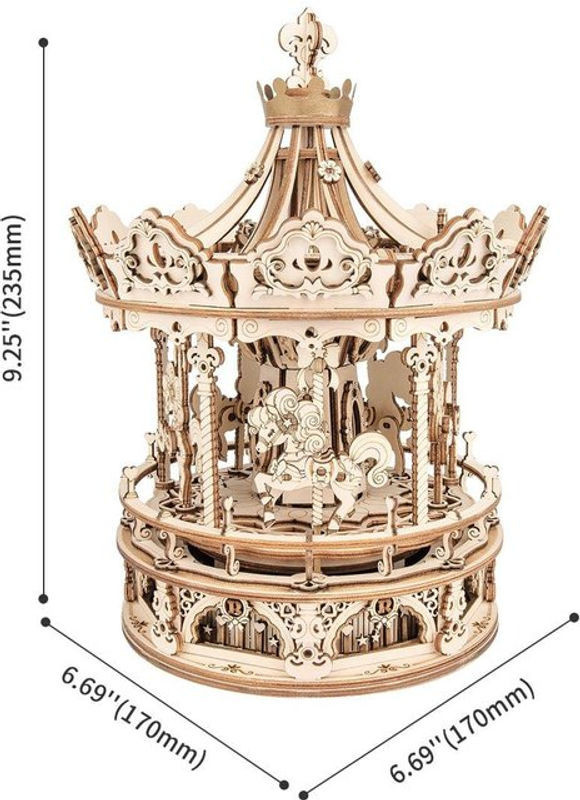 ROBOTIME ROKR Romantisches Karussell Mechanische Spieluhr 3D Holzpuzzle in Braun - Bild 1