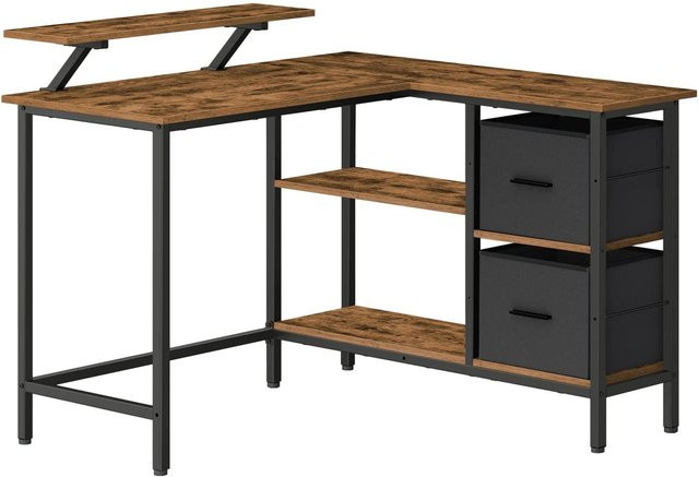 Vasagle Eckschreibtisch in L-Form mit verstellbarer Ablage, Farbe Braun/Schwarz, B/T/H: 115 x 105 x 89,5 cm - Bild 1