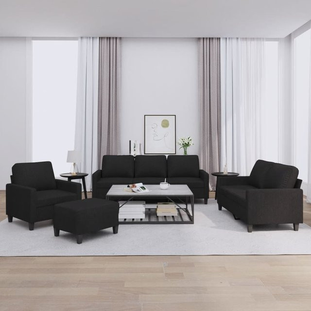 vidaXL 4-teiliges Lounge-Set mit Polsterung und Ottoman, Schwarz, Stoff - Bild 2