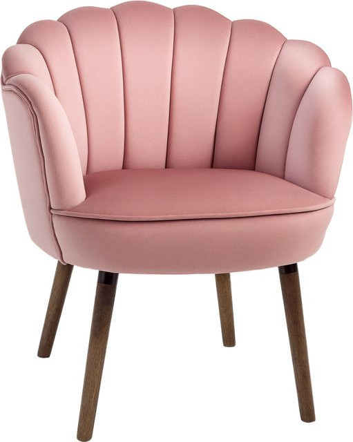 HOMCOM Esszimmerstuhl mit Rückenlehne aus Gummiholz und Polyester in Rosa, B/T/H: 66 x 72 x 79 cm - Bild 1