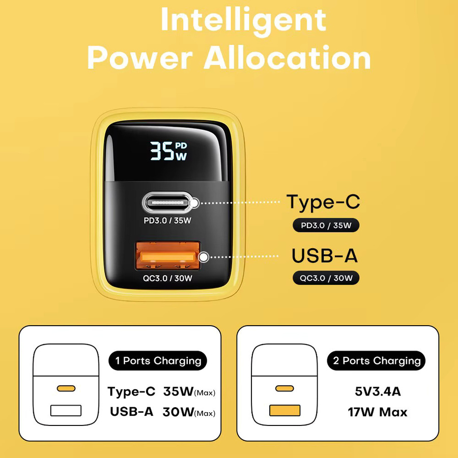 ASOMETECH 35W GaN Ladegerät mit LED Display, USB Typ C Schnellladegerät mit QC3.0, PD und PPS für iPhone 14 Pro, Samsung S23 und Xiaomi - Bild 2