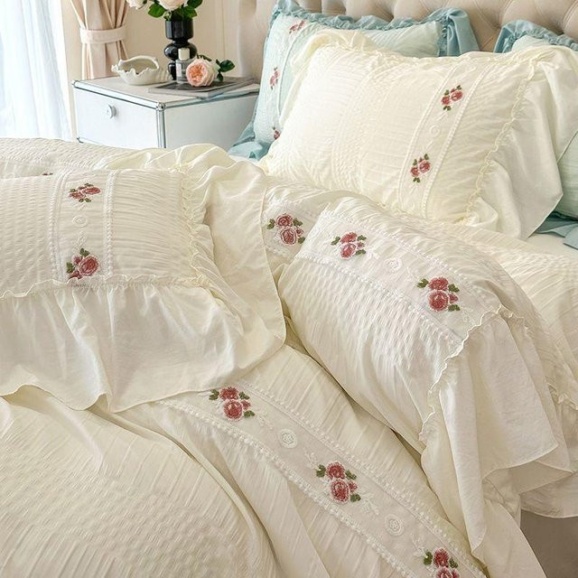 Bin Chi Textiles Bettwäscheset für Mädchen in Weiß, 3-teiliges Set aus Bettbezug, Kissenbezug und Laken für 1,2m Bett - Bild 1