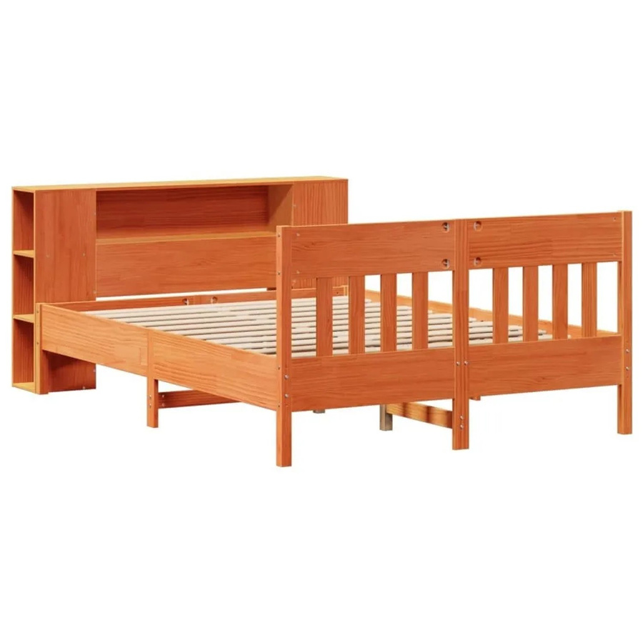 vidaXL Massivholzbett aus Kiefernholz mit Regal in Braun, Rustikaler Stil, B/T/H: 140 x 190 x 82 cm - Bild 2