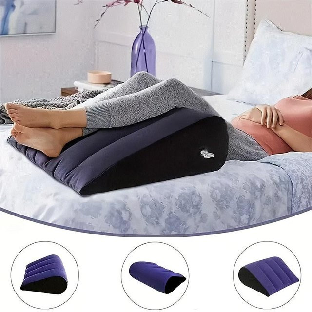 YC Direct Beinkissen aus Plüsch mit aufblasbarem PVC-Dreieckskissen in Schwarz, waschbar und tragbar - Bild 1