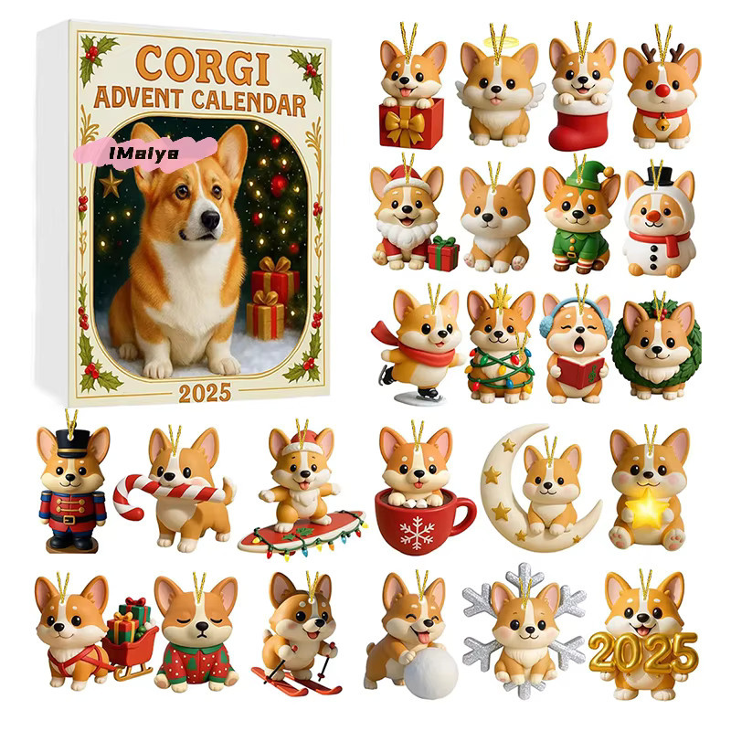 Coigi Adventskalender 2025 mit 24 Tagen Countdown und niedlichen Corgi-Mini-Ornamenten als Weihnachtsdekoration in Mehrfarbig - Bild 2