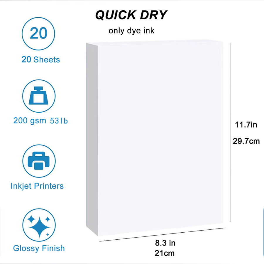 20 Blatt A4 Hochglanz-Fotopapier für Inkjet-Drucker, 200 g/m², schnelltrocknend, B/H: 21,0 x 29,7 cm - Bild 2
