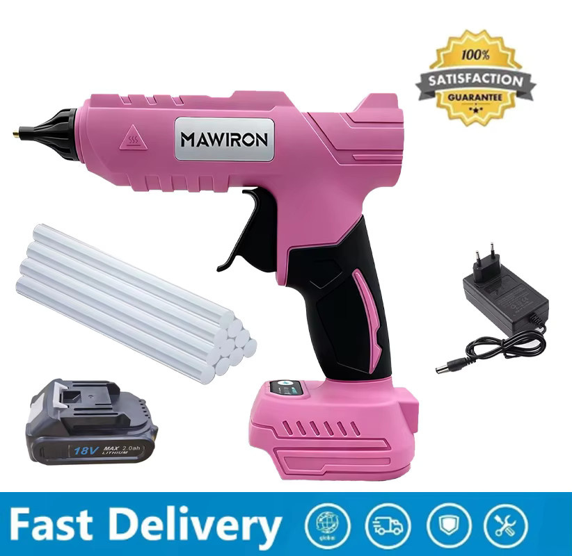 TEETOK Elektrische Heißklebepistole in Pink mit 2 Akkus, Ladegerät und 11 mm Klebestiften für DIY-Bastelarbeiten - Bild 2