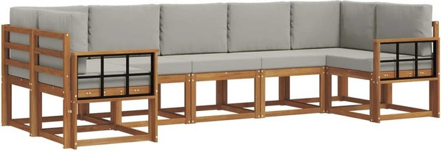 vidaXL Outdoor-Sofagarnitur aus Akazienholz in L-Form mit Kissen, 7-teilig, Grau und Natur - Bild 1