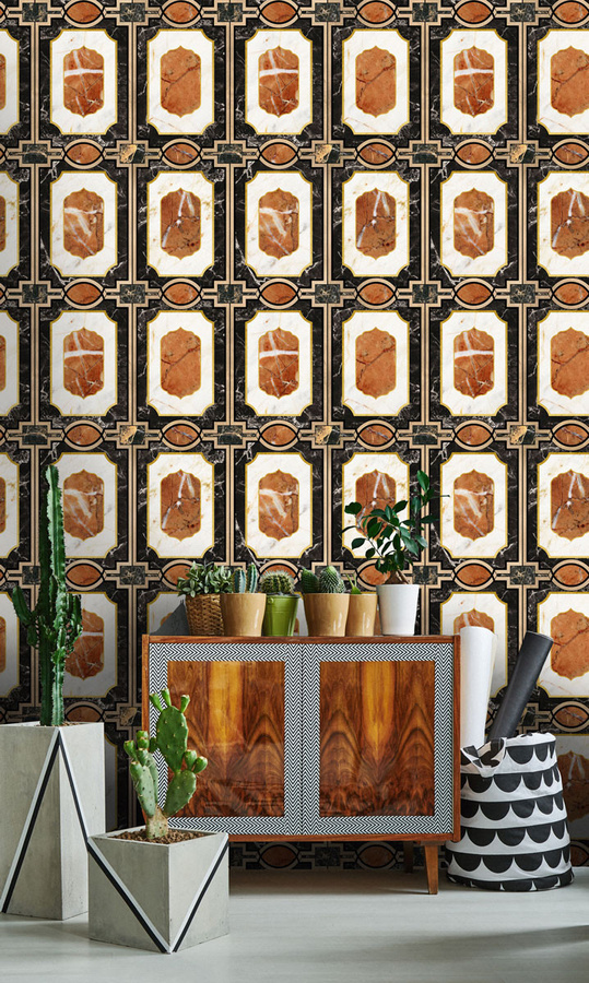 MINDTHEGAP Wandtattoo Mural Waldorf in Ochre mit abstraktem Design in Gold, Braun und Multicolour - Bild 1