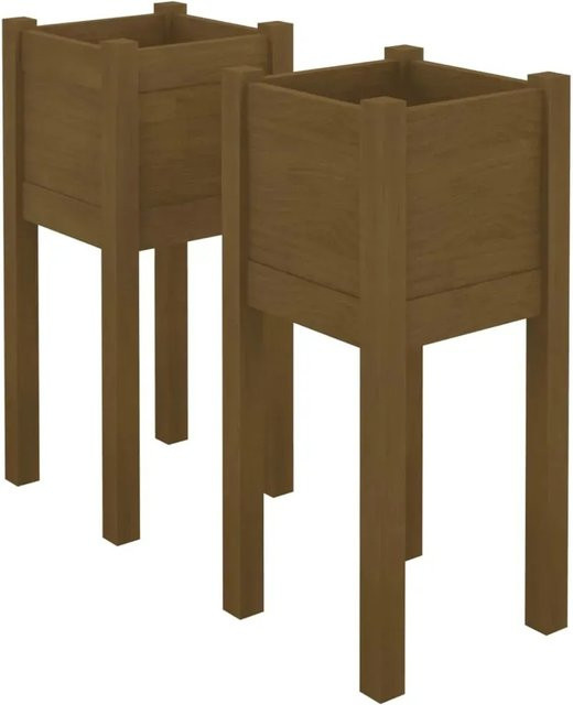 2er Set vidaXL Pflanzkübel aus massivem Kiefernholz in Honigbraun, B/T/H: 31 x 31 x 70 cm - Bild 1