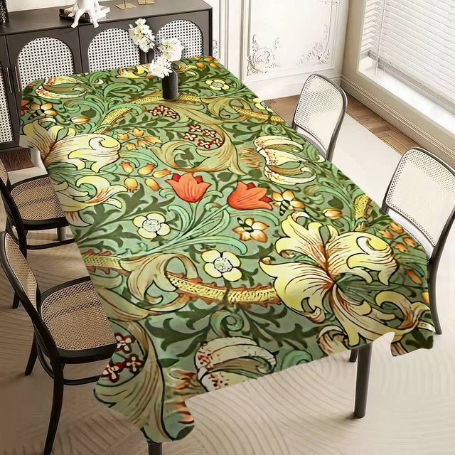 Wasserabweisende Tischdecke JMG Household Supplies mit William Morris Strawberry Thief Design in Grün, B: 90 cm, L: 140 cm - Bild 1