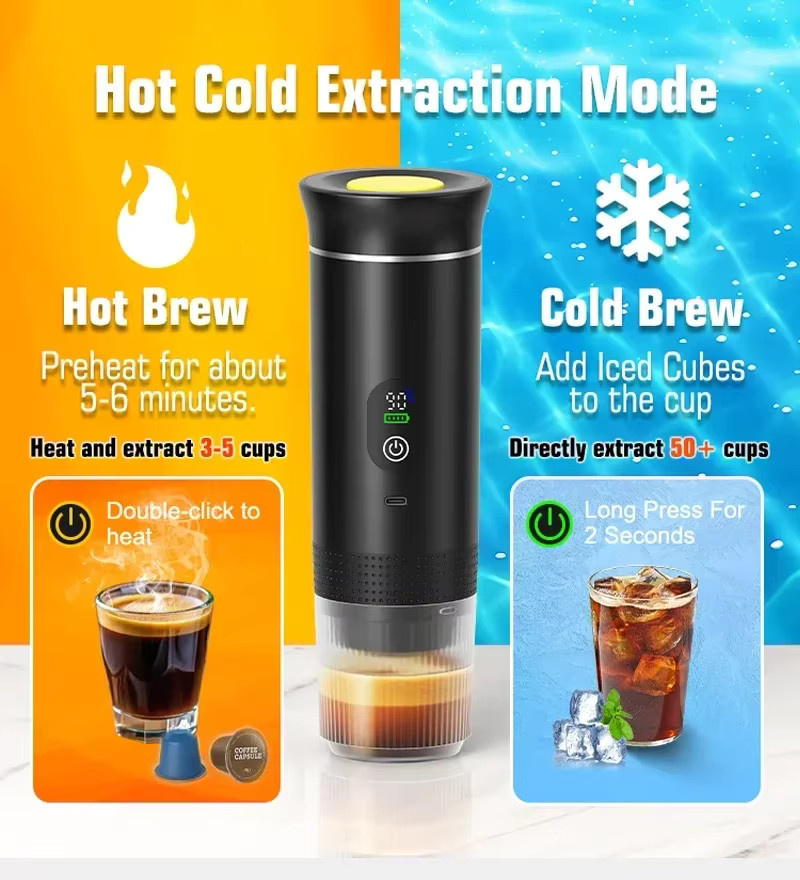 DENOKIN Tragbare Espressomaschine mit Digitalanzeige, 3-in-1-Kapselkaffeemaschine für Auto und Camping, Schwarz - Bild 6
