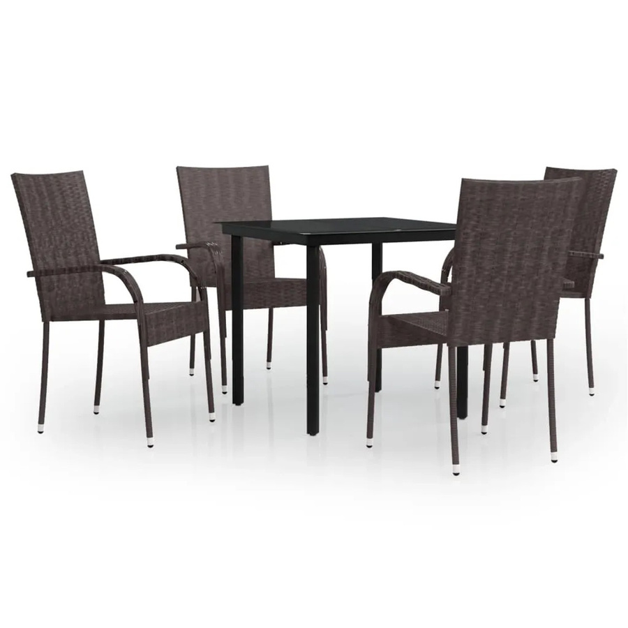 vidaXL 5-teilige Garten-Essgruppe aus PE-Rattan und Glas in Braun und Schwarz - Bild 2