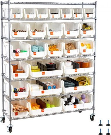 VEVOR Rollbares Standregal mit 7 Ebenen und 26 Stapelboxen aus Stahl, Silber, B/T/H: 35,5 x 35,5 x 148,0 cm - Bild 1