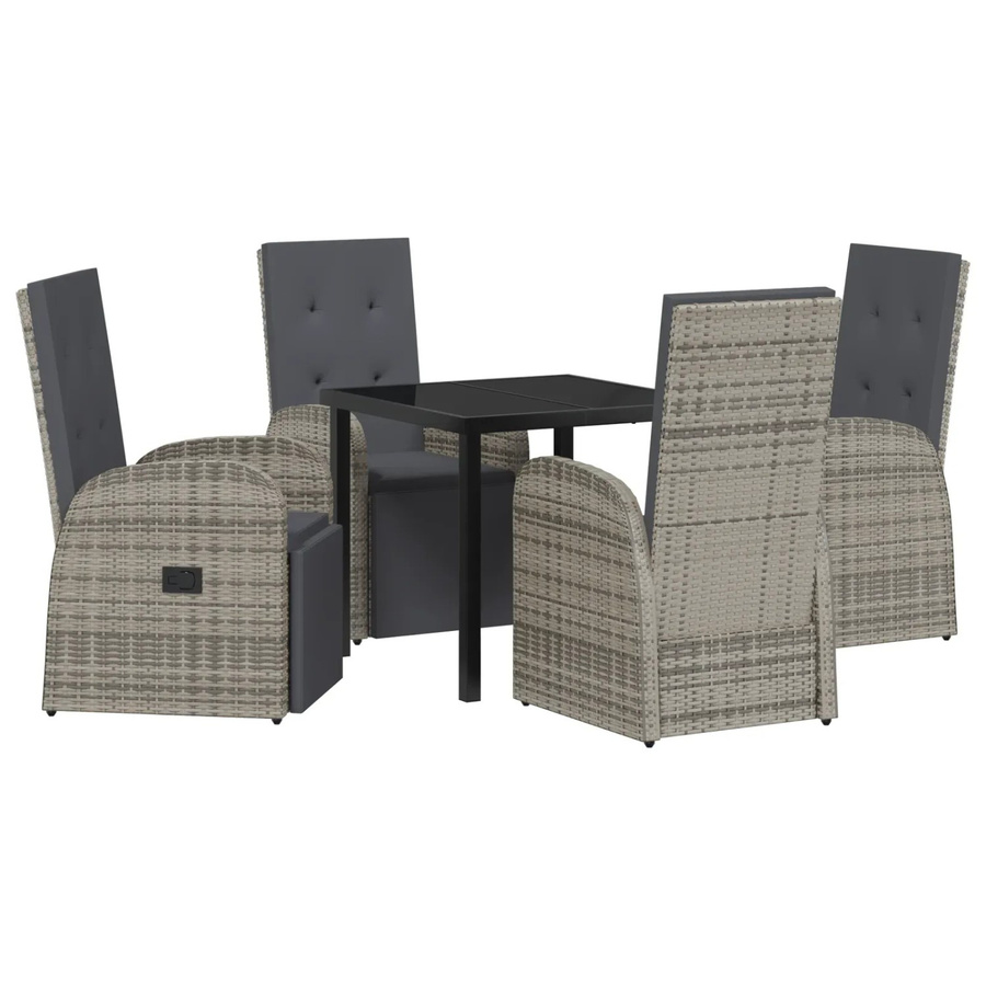 vidaXL Garten Essgruppe aus Poly-Rattan in Grau mit 5-teiligem Set, Glasplatte und Kissen - Bild 2