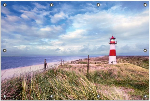 Wallario Gartenposter Leuchtturm am Strand von Sylt, Mehrfarbig, Breite: 80 cm, Höhe: 120 cm - Bild 1