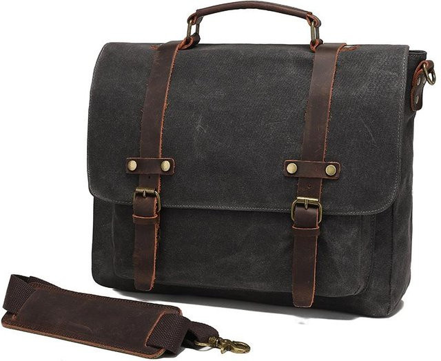 JMG Bags Retro Camera Oblique Umhängetasche aus wasserdichter Wachs-Canvas in Schwarz - Bild 1