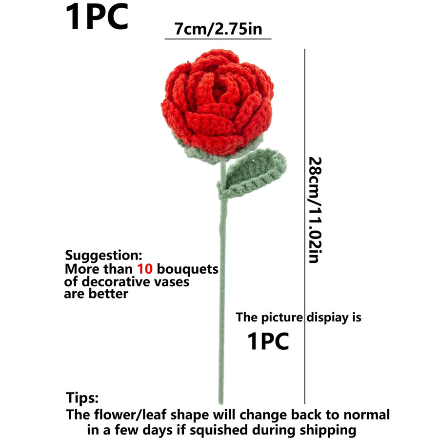 TTCY Handgemachte gehäkelte Rosen aus Textil in Rot für Dekoration, Hochzeit und Garten - Bild 4