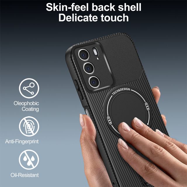 Carbon Faser Muster Schutzhülle für Realme C75 4G und Realme 14X 5G mit magnetischem Wireless Charging und integriertem Standfuß in Schwarz und Rot - Bild 1