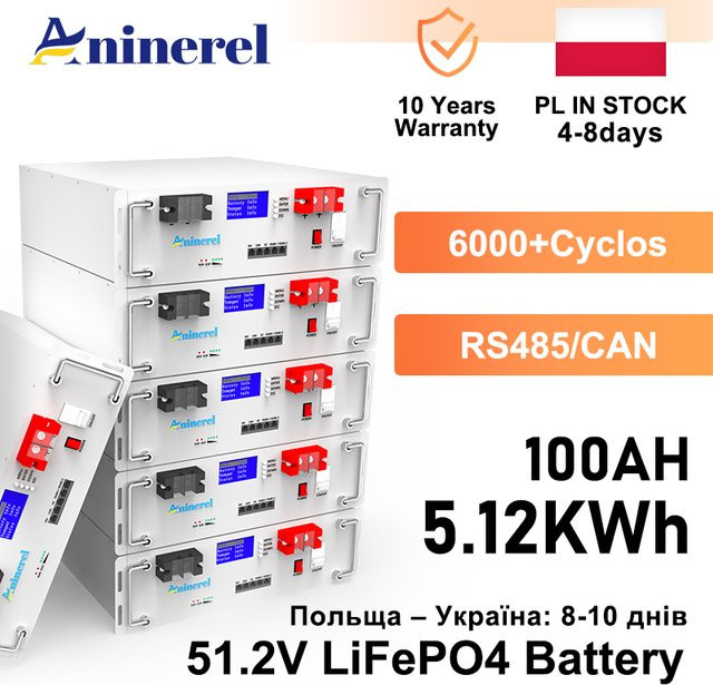 Aninerel LiFePO4 Batteriepack 51,2V 100Ah 5kWh Lithium-Speicher für Solarenergie in Weiß - Bild 1