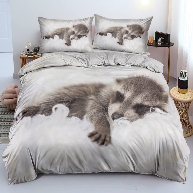 Bettwäscheset Waschbär mit Wildtiermuster von Your Warm Home, 2-teilig oder 3-teilig, Farbe Grau, Material Polyester, B/H: 135 x 200 cm - Bild 1
