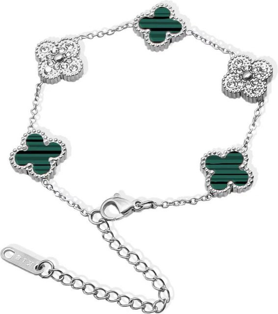 Armband, 18K Diamant Kleeblatt & Panda, Titanstahl, Weiß, Damen - Bild 1