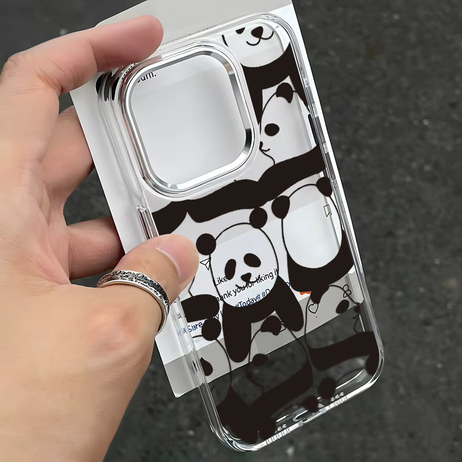 Transparente Panda-Handyhülle mit Luxus-Beschichtung für iPhone 17 Pro Max bis iPhone 11 in Schwarz-Weiß - Bild 2