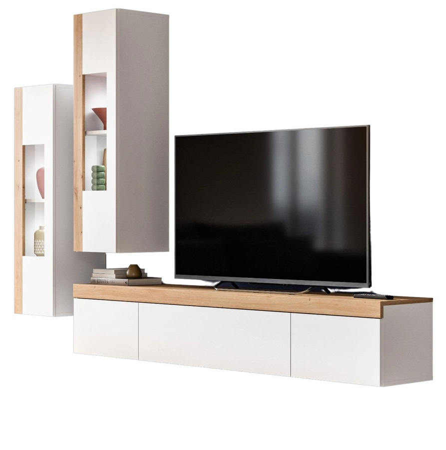 Inn.Furn Wohnwand 3-teilig Siena in Weiß und Eiche mit Displayvitrine und Lowboard, Breite: 270 cm - Bild 6