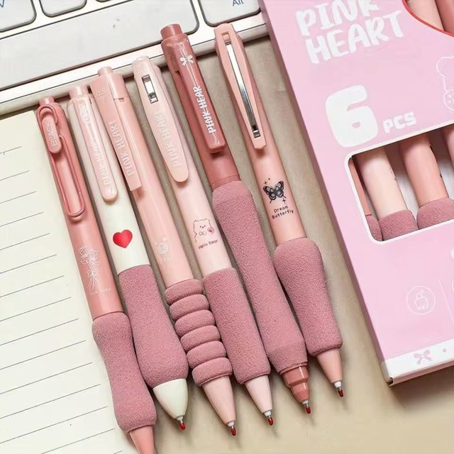 6er Set Kawaii Gelstifte mit 0,5 mm Mine in Schwarz, Blau und Pink für den Schulbedarf - Bild 1