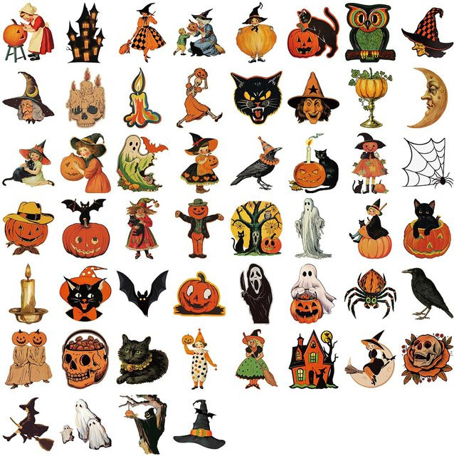 Wucifang Jewelry Halloween Cartoon Graffiti Aufkleber, 52 Stück - Bild 1