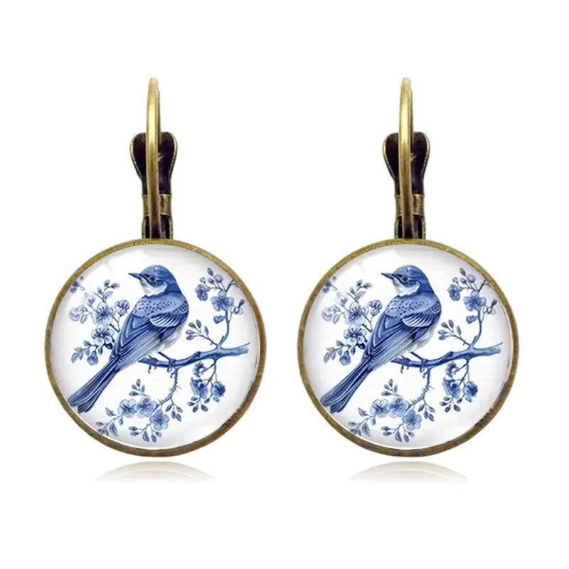 konminry Ohrringe, Bronze, Blau, Elster Vogel, Blume, Damen, Vintage - Bild 3
