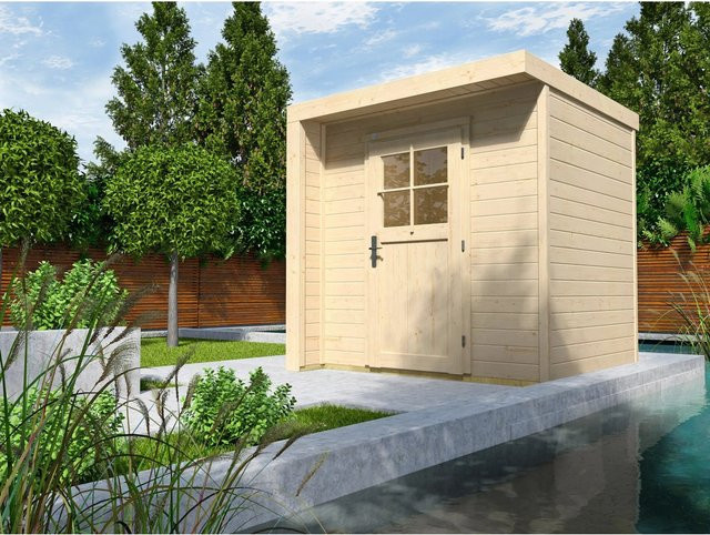 WEKA Gartenhaus RIVA aus europäischer Fichte mit Flachdach und Vordach in Beige, B/H/T: 209 x 218 x 215 cm - Bild 1