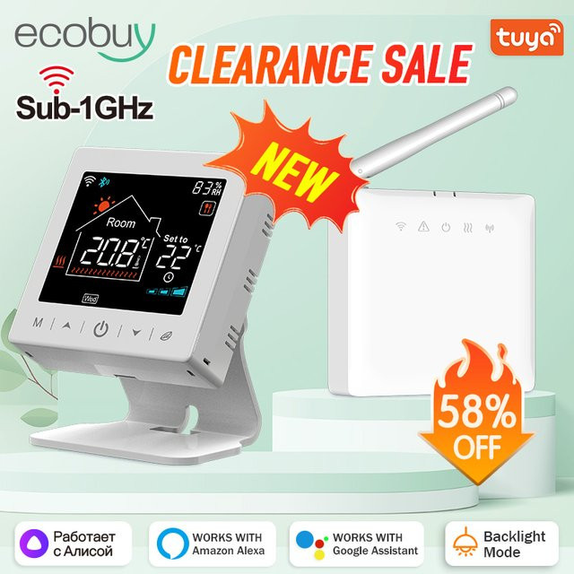 Tuya Smart Wifi Kessel Thermostat Weiß – Drahtloser RF433 Temperaturregler für Heizung kompatibel mit Alexa und Google Home - Bild 1