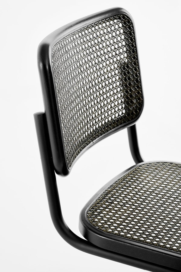 Thonet S 32 V Freischwinger mit Rohrgeflecht in Dark Melange und verchromtem Stahlrohr - Bild 3